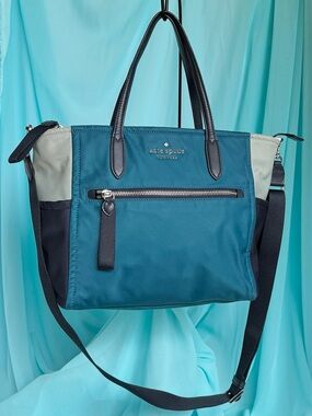 kate spade Teal and Navy Nylon Shoulder Bag with Gray Accents